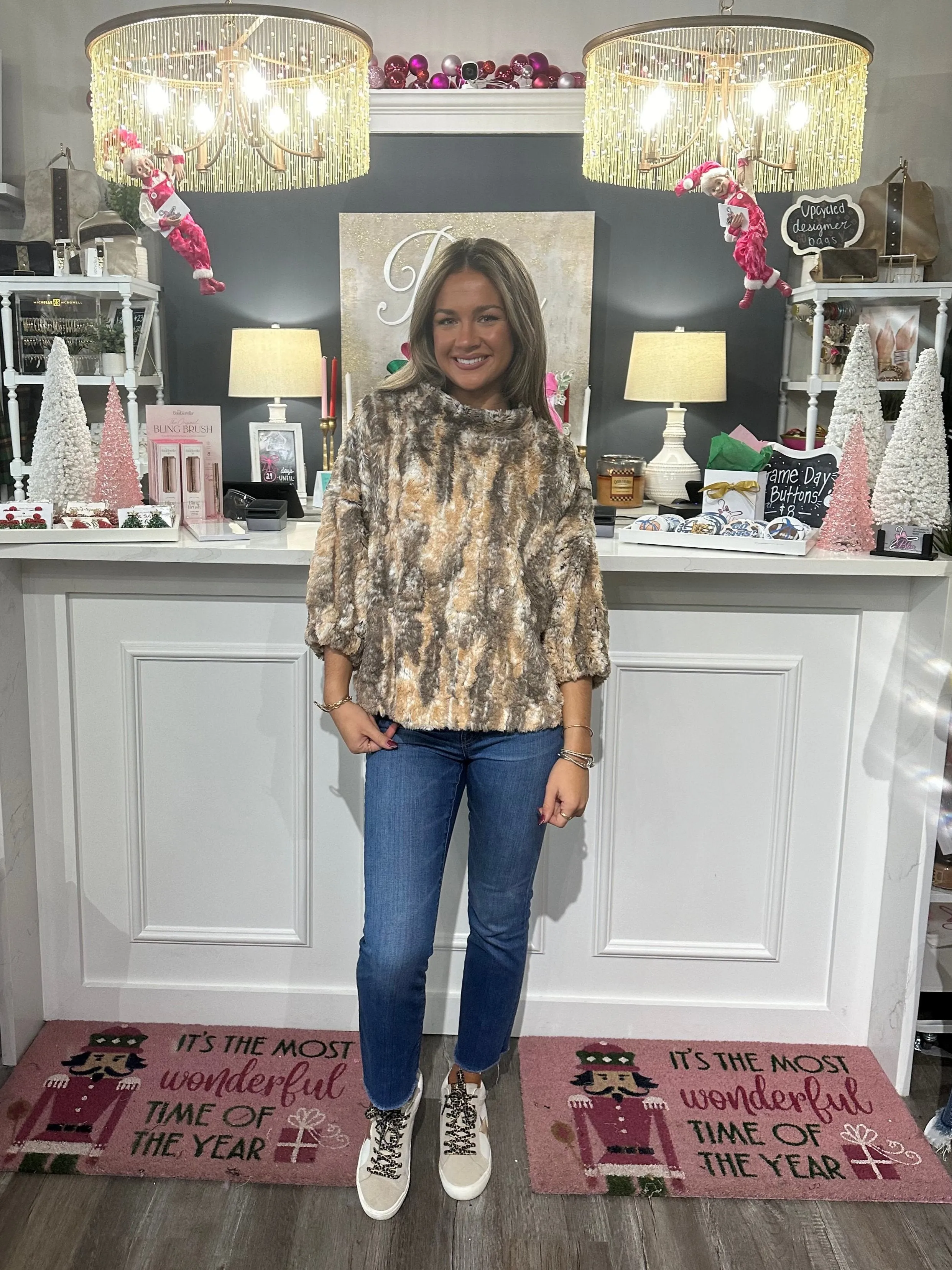 Pouf Sleeve Faux Fur Popover
