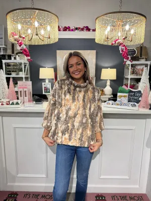 Pouf Sleeve Faux Fur Popover