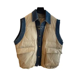 Pre Order:  Quilted Button-Down Denim Spliced Vest