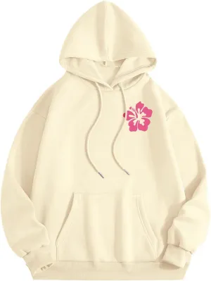 Preppy Clothes Womens Pink pom Puff Hoodie Y2K Preppy Oversized Sweatshirt for Teen Girls Long Sleeve Drawstring Pullover Hoodies Today 2024 Warehouse Deals BZ01-Beige Large