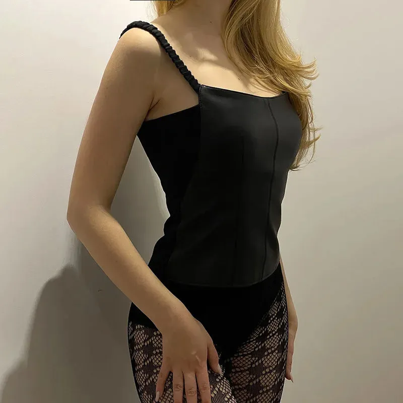 PU Leather Square Neck Camisole Top