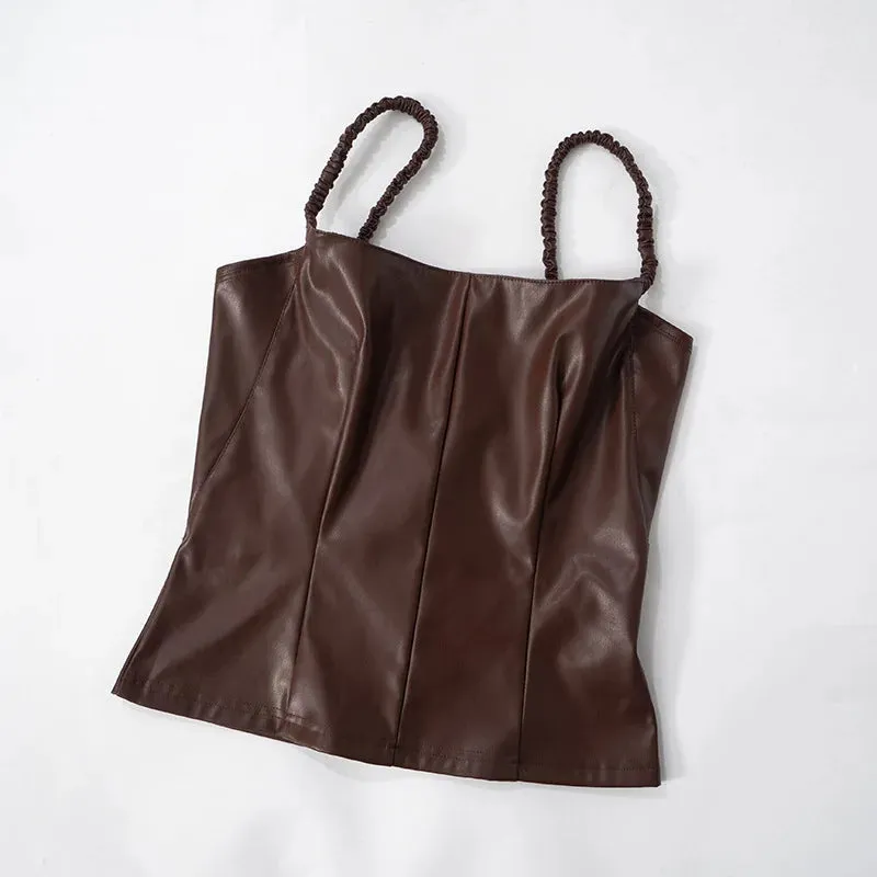 PU Leather Square Neck Camisole Top