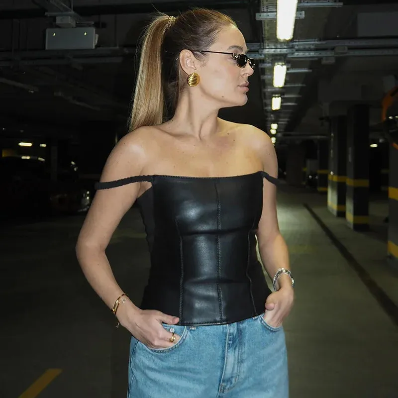 PU Leather Square Neck Camisole Top