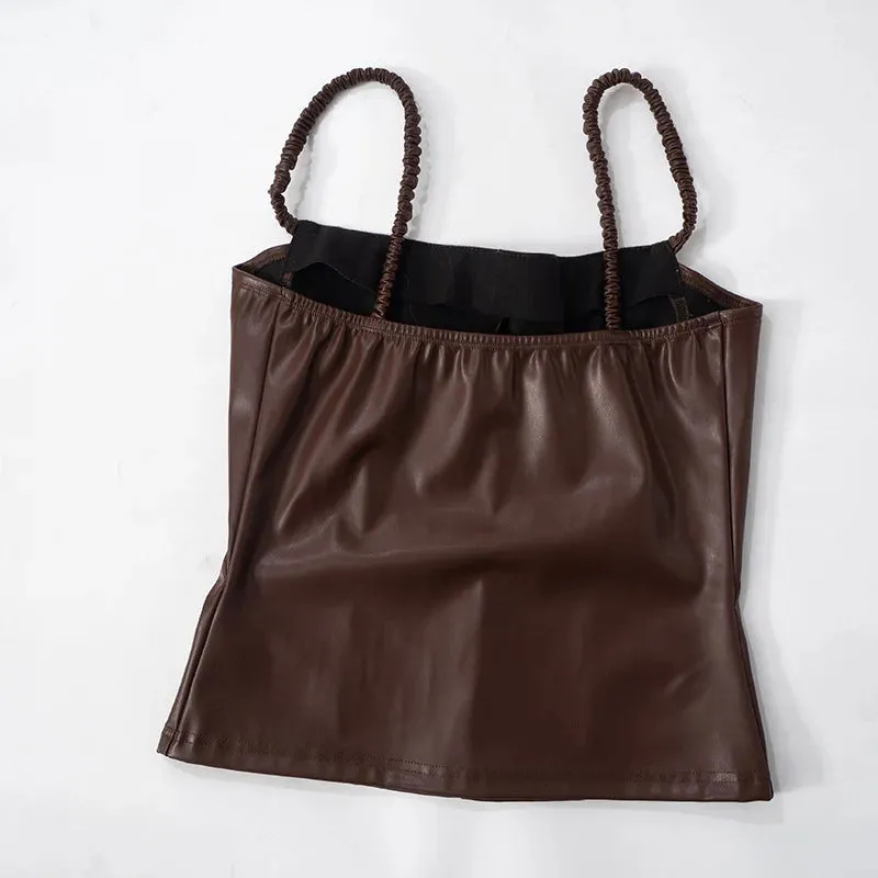 PU Leather Square Neck Camisole Top