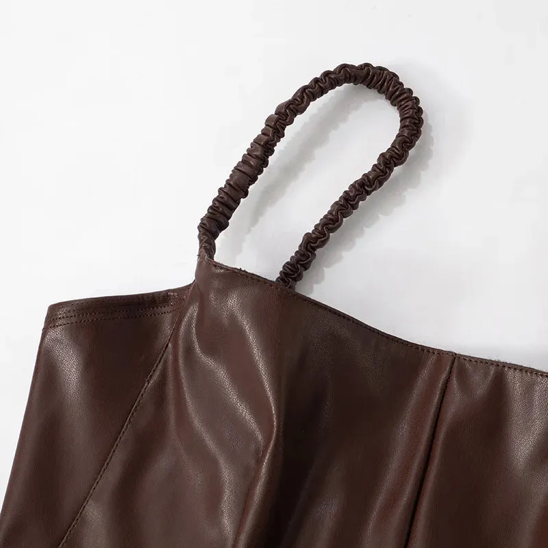 PU Leather Square Neck Camisole Top