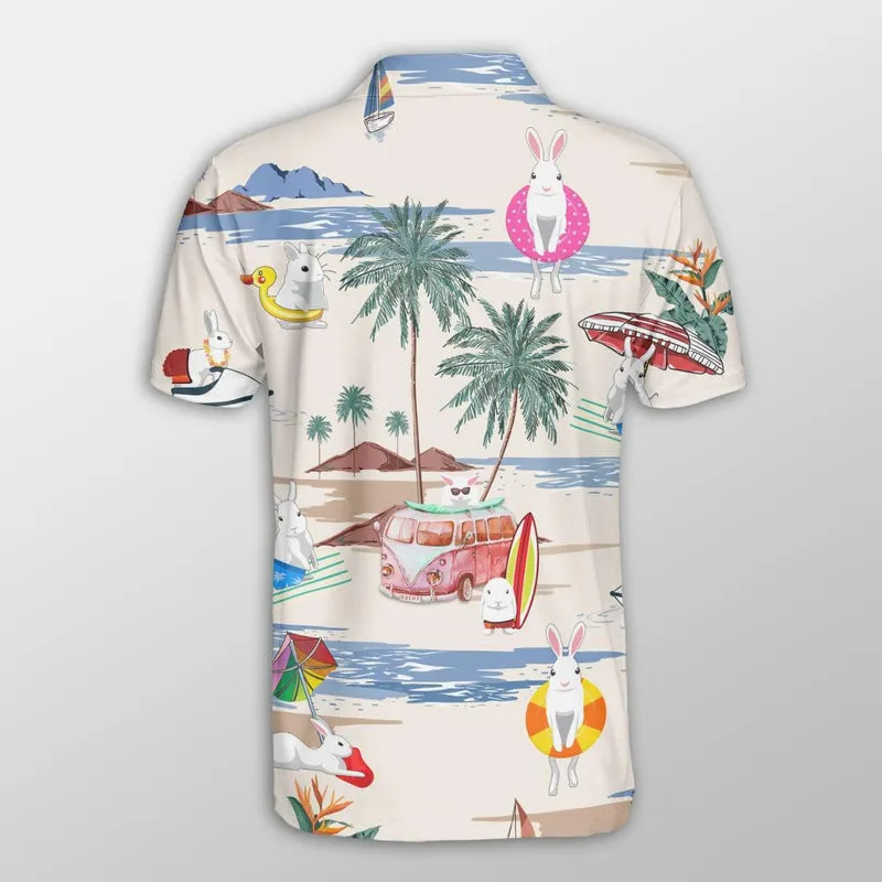 Rabbit Men Polo Shirts For Summer - Rabbit Summer Beach Pattern Button Shirts For Men - Perfect Gift For Rabbit Lovers, Cattle Lovers