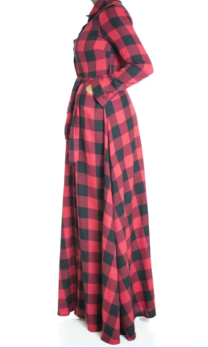 Red Plaid Maxi Dress