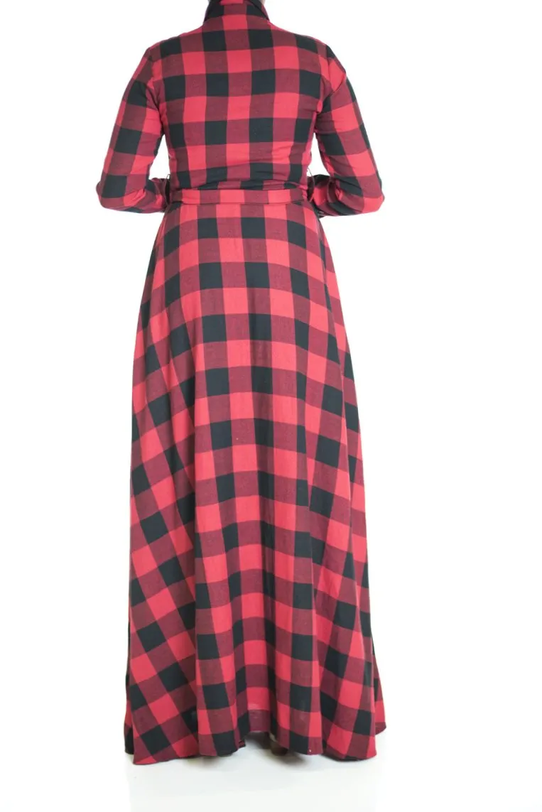 Red Plaid Maxi Dress