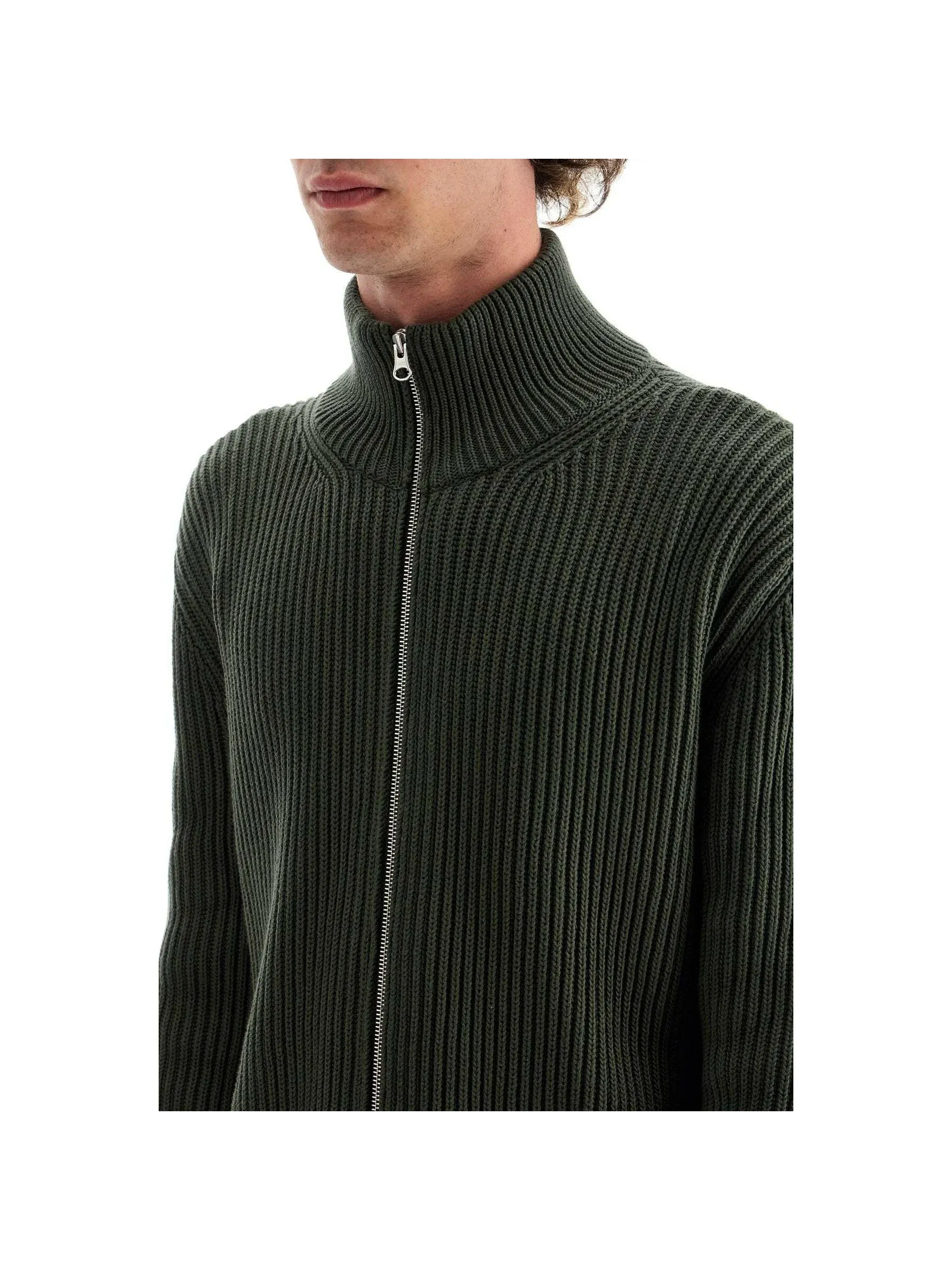 Ribbed Knit Turtleneck Cardigan
