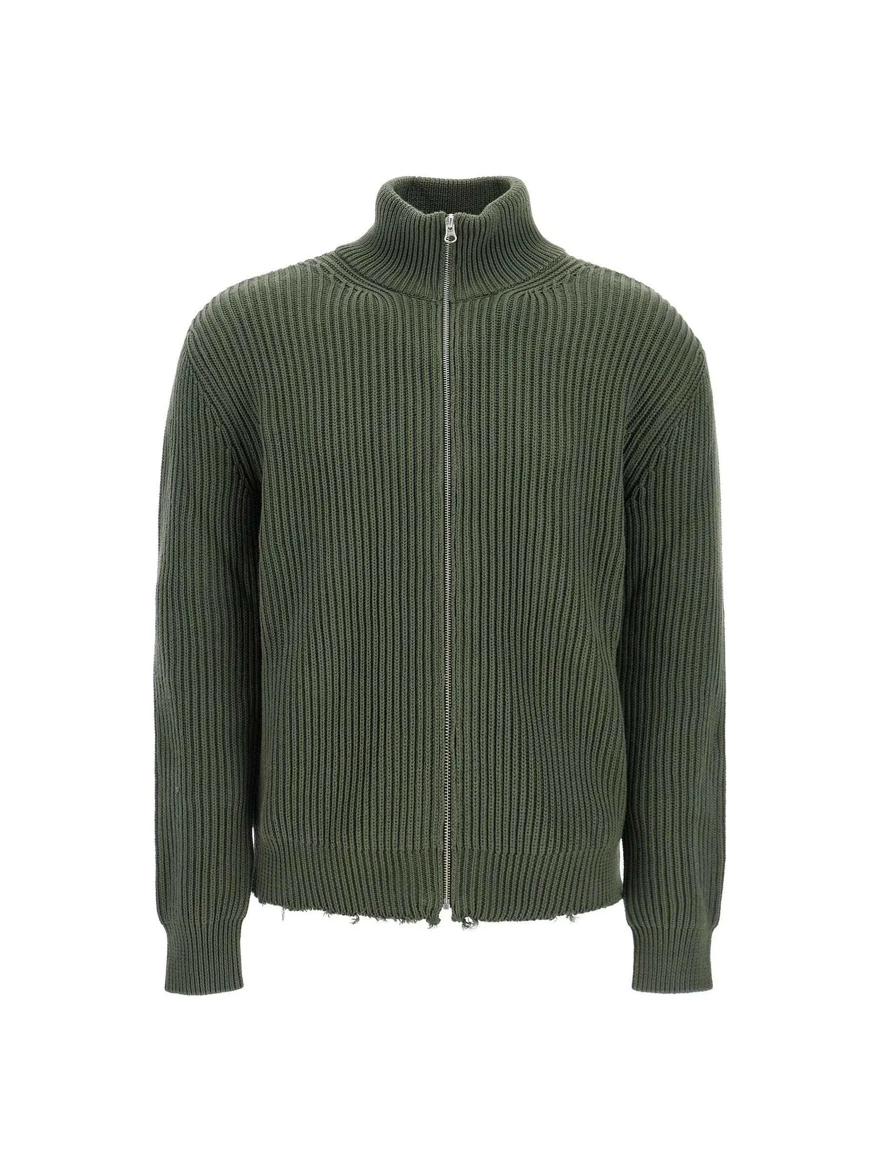 Ribbed Knit Turtleneck Cardigan