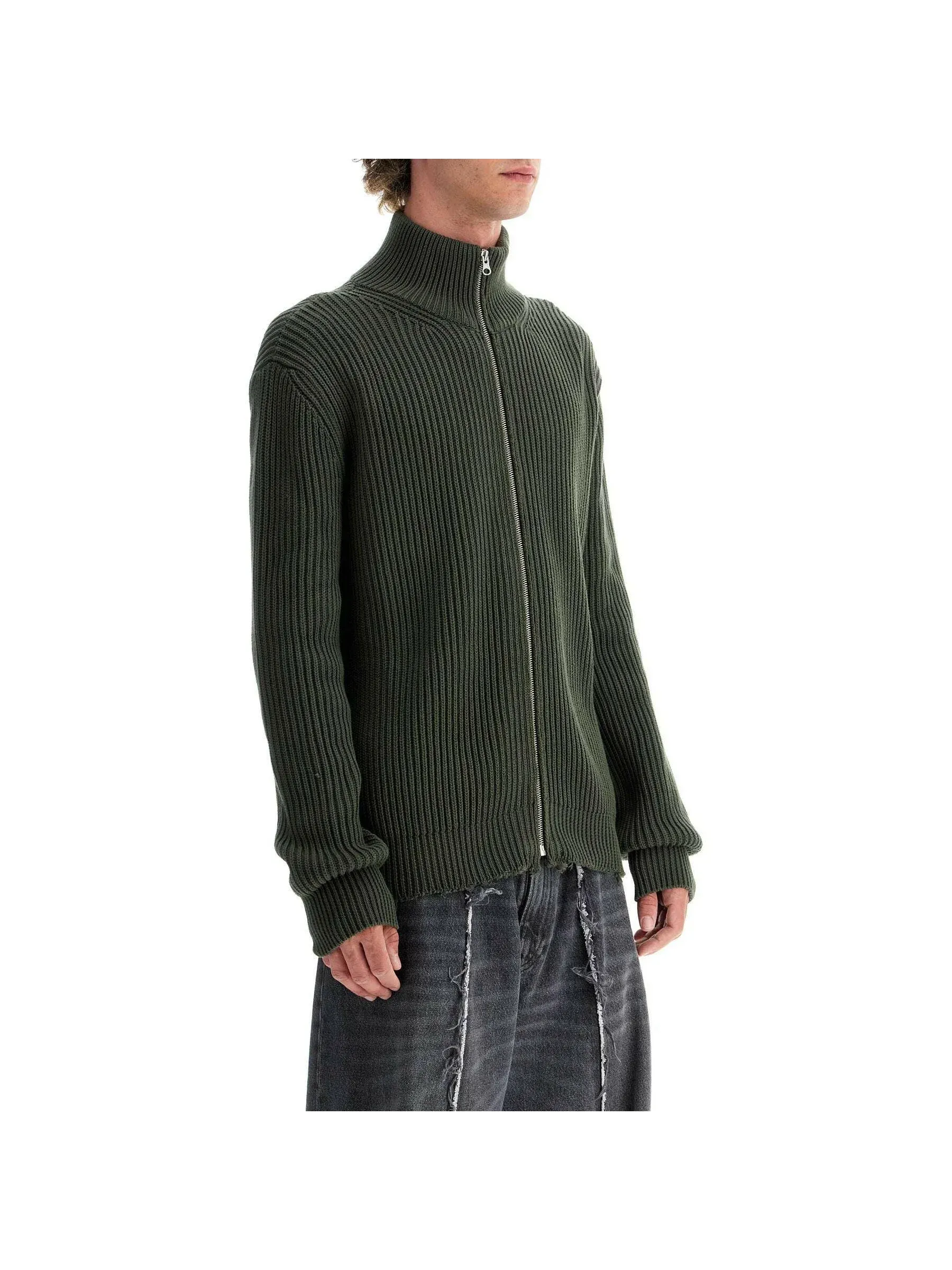 Ribbed Knit Turtleneck Cardigan