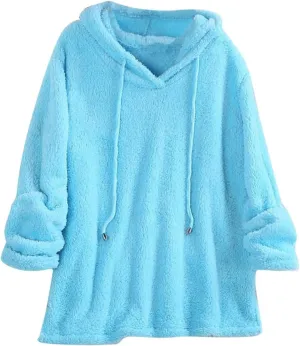 Sherpa Hoodies for Women Oversized Long Sleeve Fuzzy Fleece Sweatshirt Winter Warm Pullover Sweater Pajama Tops