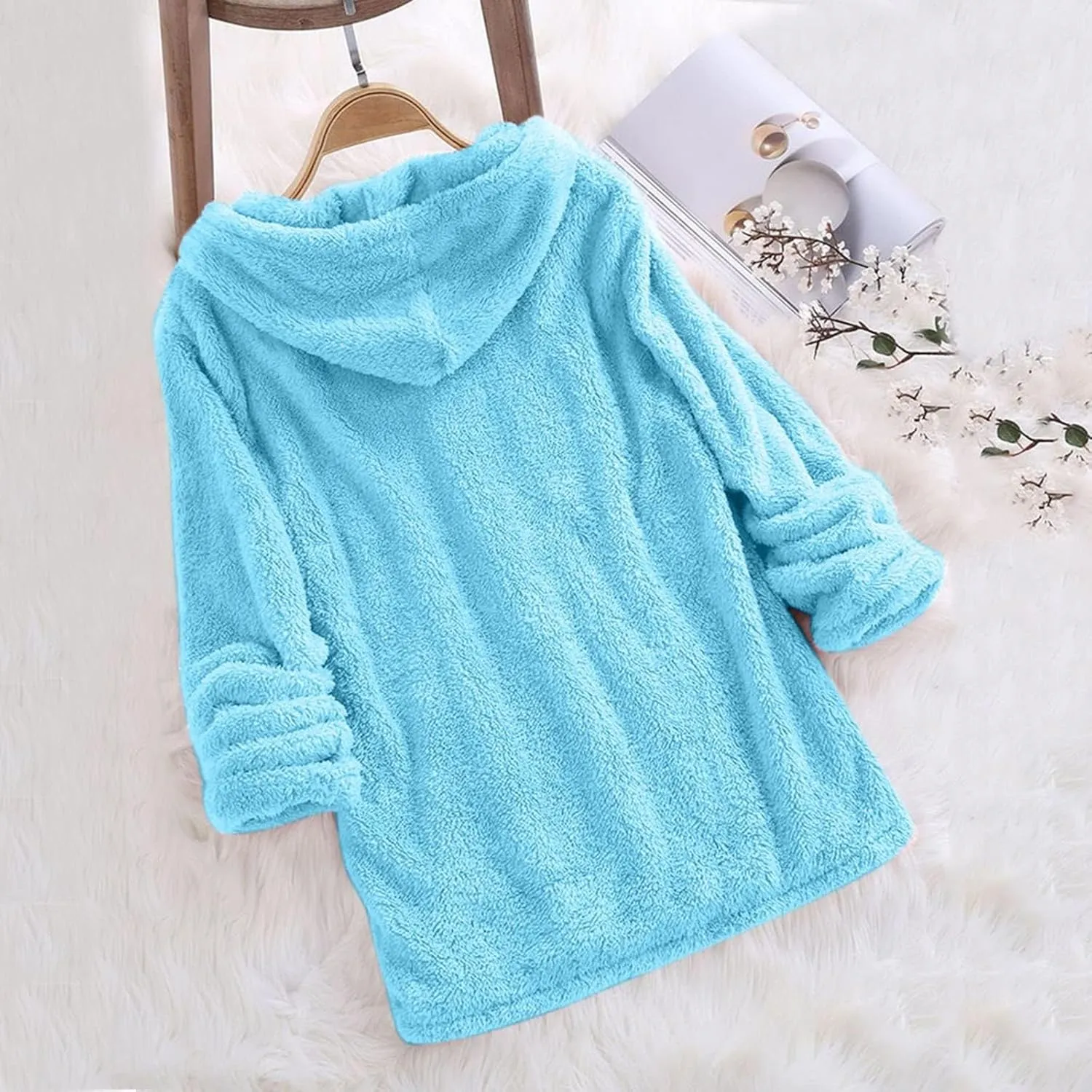 Sherpa Hoodies for Women Oversized Long Sleeve Fuzzy Fleece Sweatshirt Winter Warm Pullover Sweater Pajama Tops
