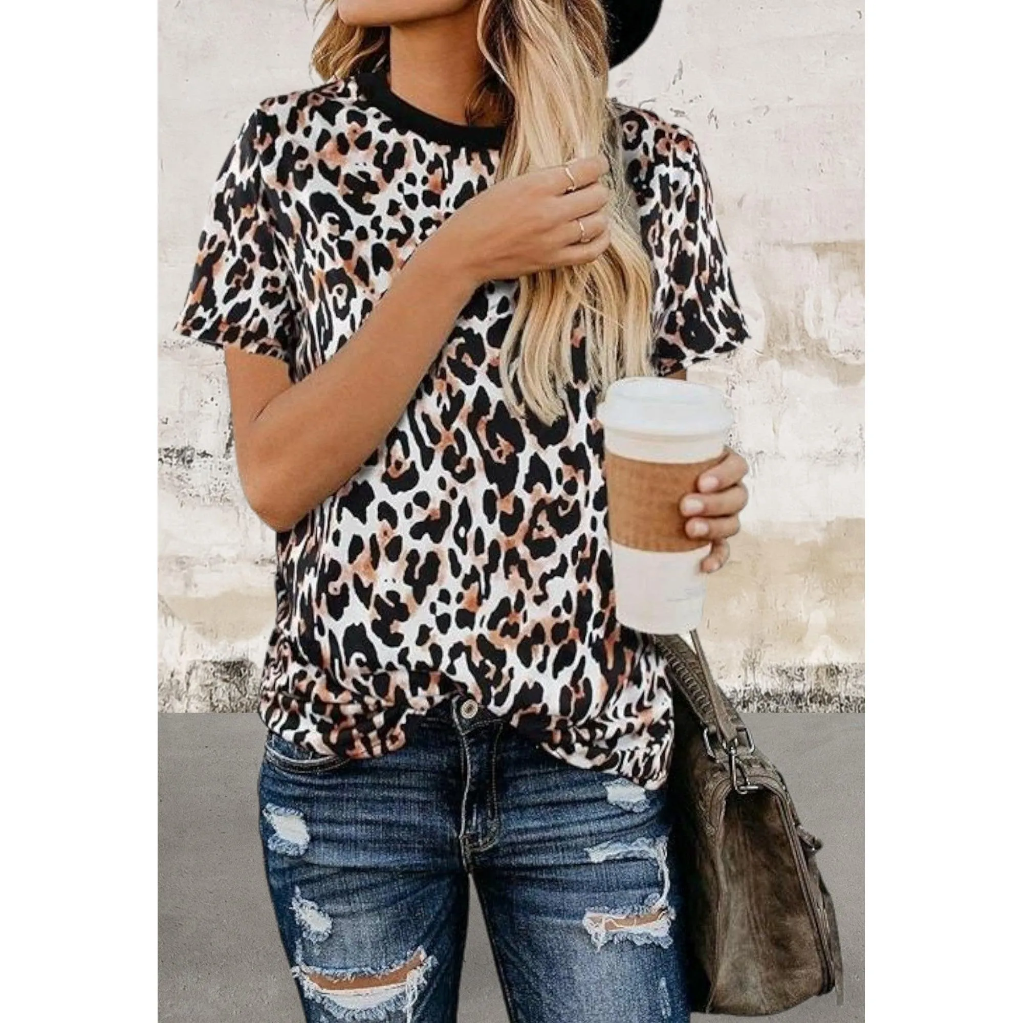 Short Sleeve Leopard Print Top