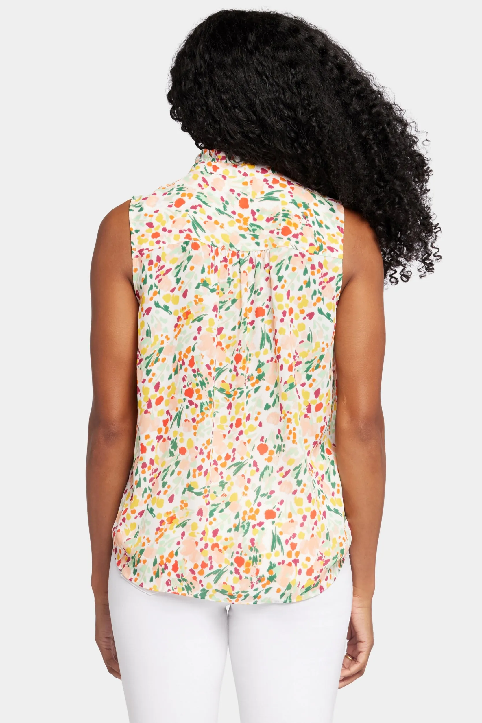 Sleeveless Ruffle Neck Blouse Abstract Floral Print | Veronica Springs