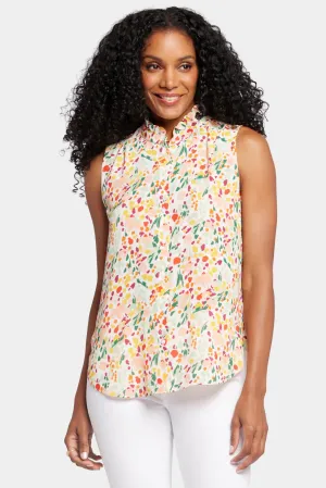 Sleeveless Ruffle Neck Blouse Abstract Floral Print | Veronica Springs