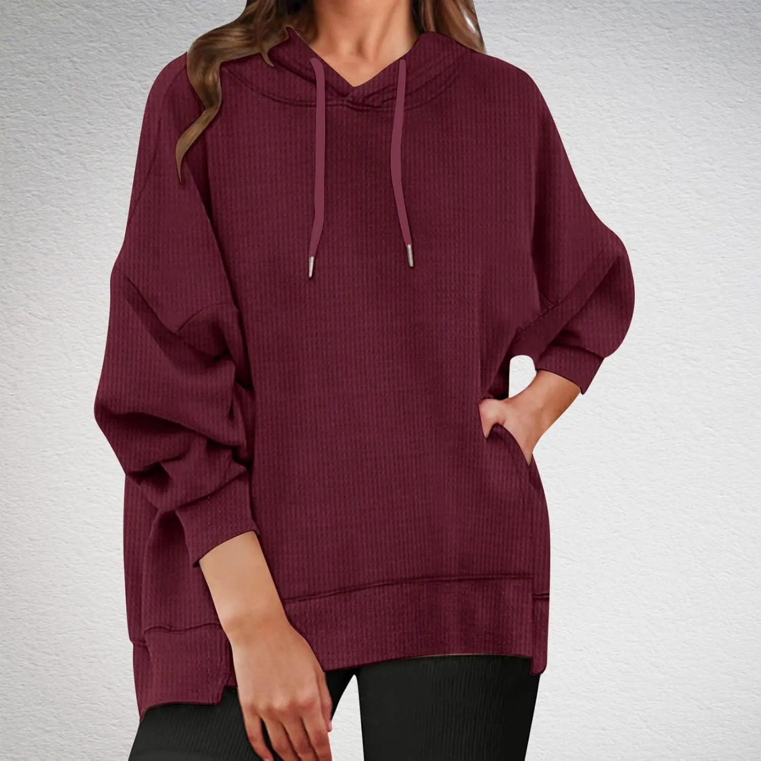 SMIDOW Oversized Hoodies For Women Waffle Knit Hooded Pullover Sweatshirt Fall Outfits Fashion Teen Girls Y2k Clothes 2024