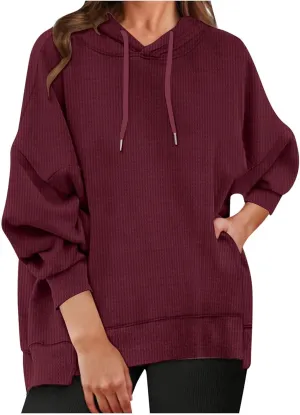 SMIDOW Oversized Hoodies For Women Waffle Knit Hooded Pullover Sweatshirt Fall Outfits Fashion Teen Girls Y2k Clothes 2024