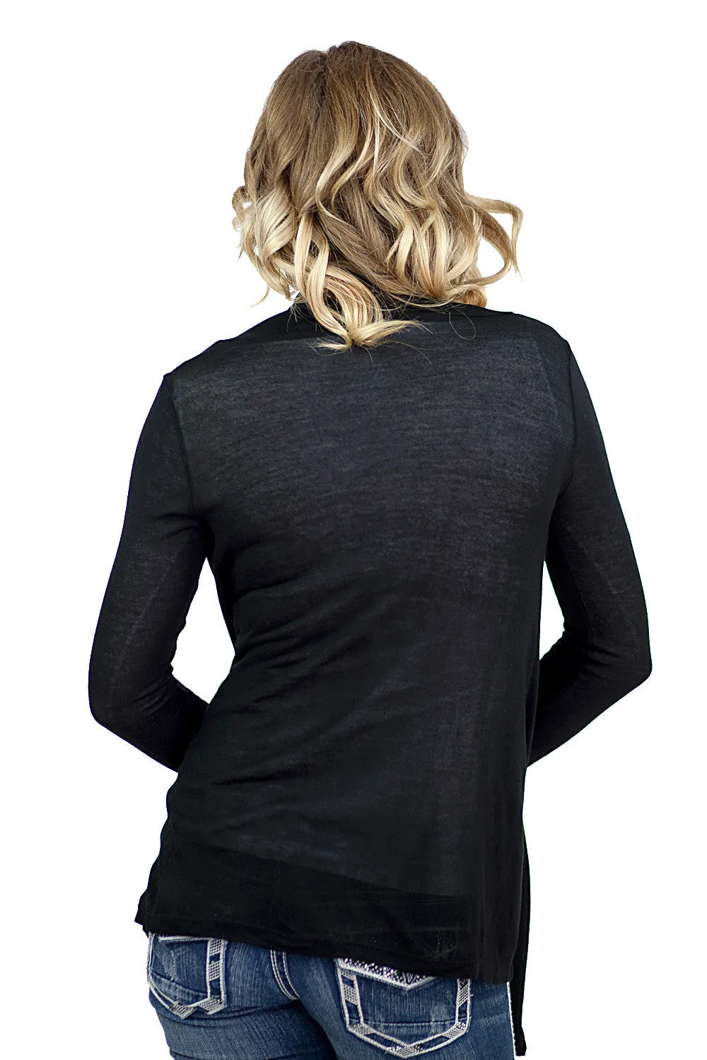 Solid Long Sleeve Open Cardigan Black