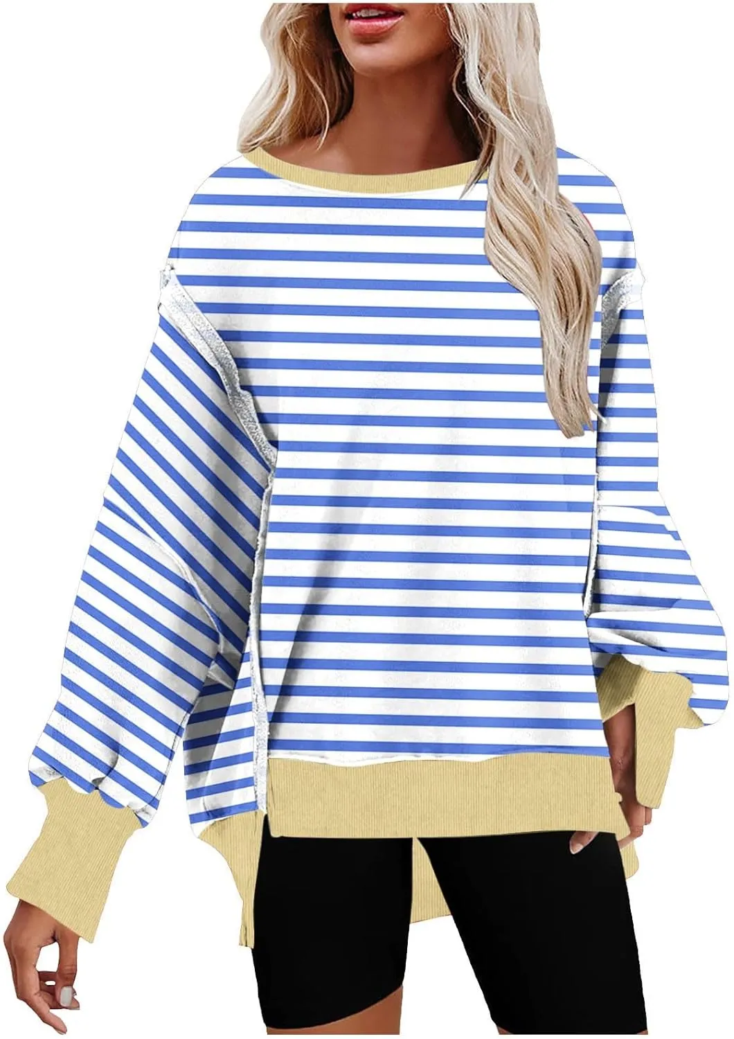 Sweatshirts for Women Striped Oversized Hoodies Long Sleeve Crewneck Fall Outfits Fashion Pullover Tops