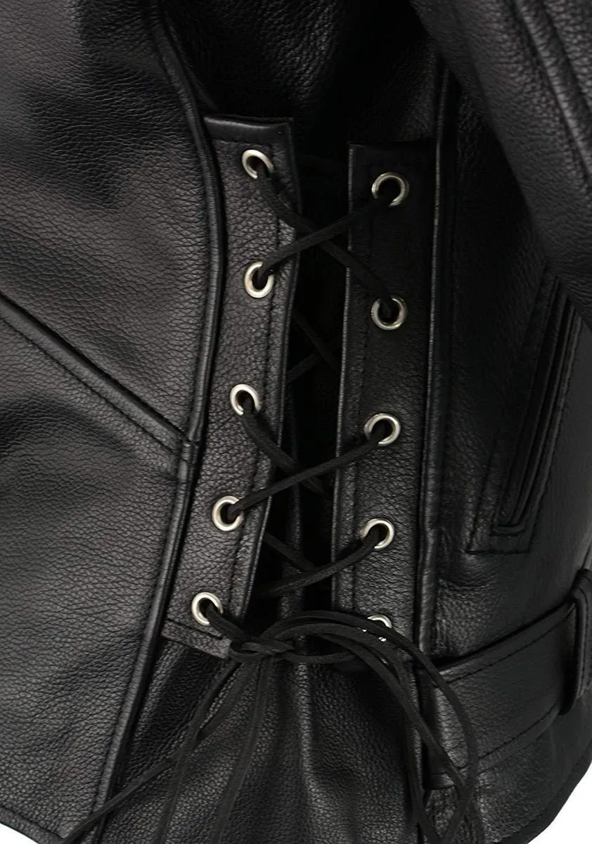TALL SH1011TALL Black Classic Brando Motorcycle Jacket for Men Made of Cowhide Leather w/ Side Lacing