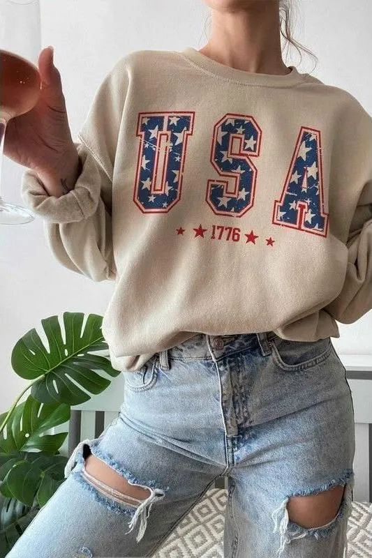 The USA 1776 Sweatshirt In Sand, Pink, Gray or White