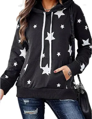 TIAFORD Women's Long Sleeve Star Graphic Hoodies Fall Casual Oversized Hoodie Cute Pullover Tops with Pocket