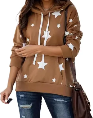 TIAFORD Women's Long Sleeve Star Graphic Hoodies Fall Casual Oversized Hoodie Cute Pullover Tops with Pocket