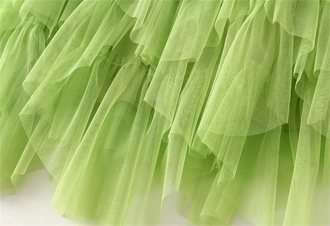 Tulle Long Skirt for Women Fashion Irregular Hem A Line High Waist Pleated Maxi Skirt Layered Mesh Midi Skirt