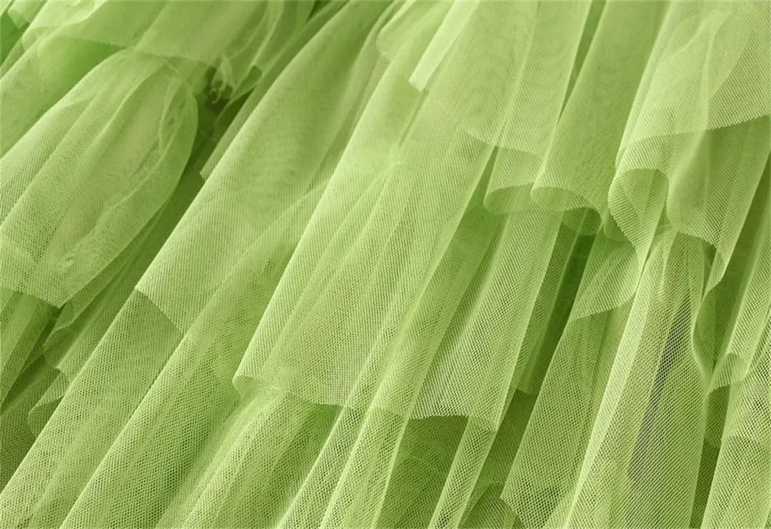 Tulle Long Skirt for Women Fashion Irregular Hem A Line High Waist Pleated Maxi Skirt Layered Mesh Midi Skirt