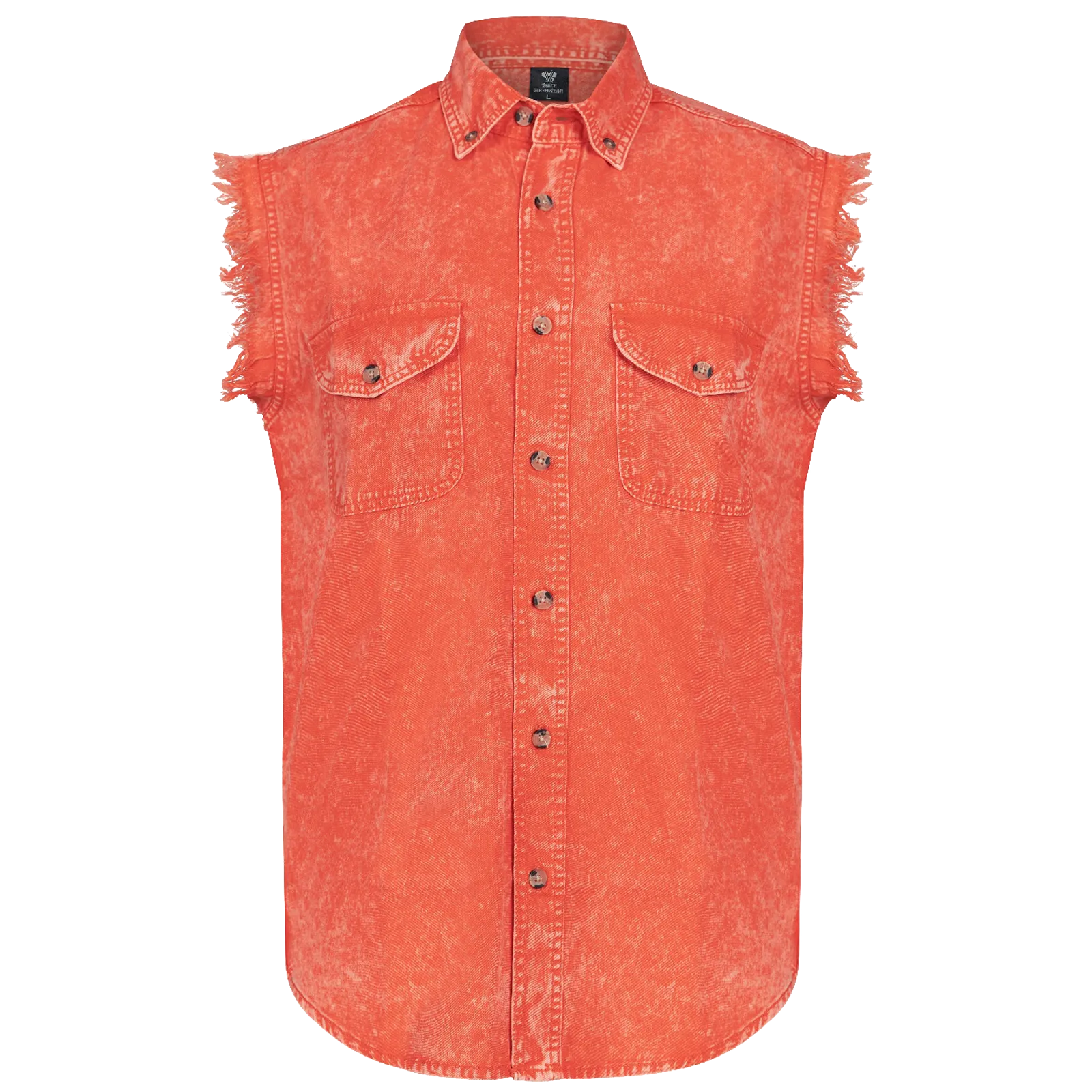 VB735 - Mens Cutoffs Orange Acid Wash Shirt