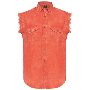 VB735 - Mens Cutoffs Orange Acid Wash Shirt