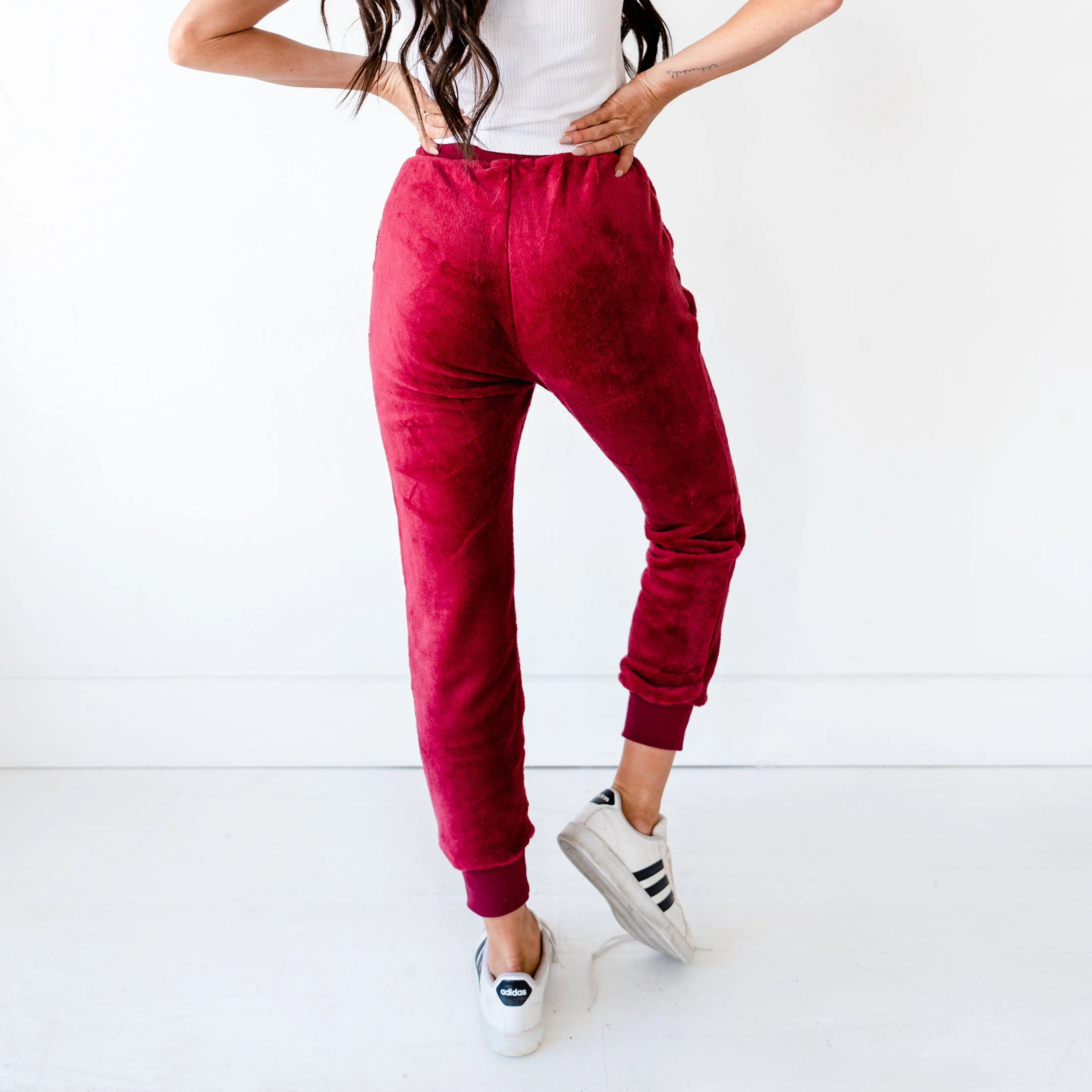 Velvet Faux Joggers - Burgundy