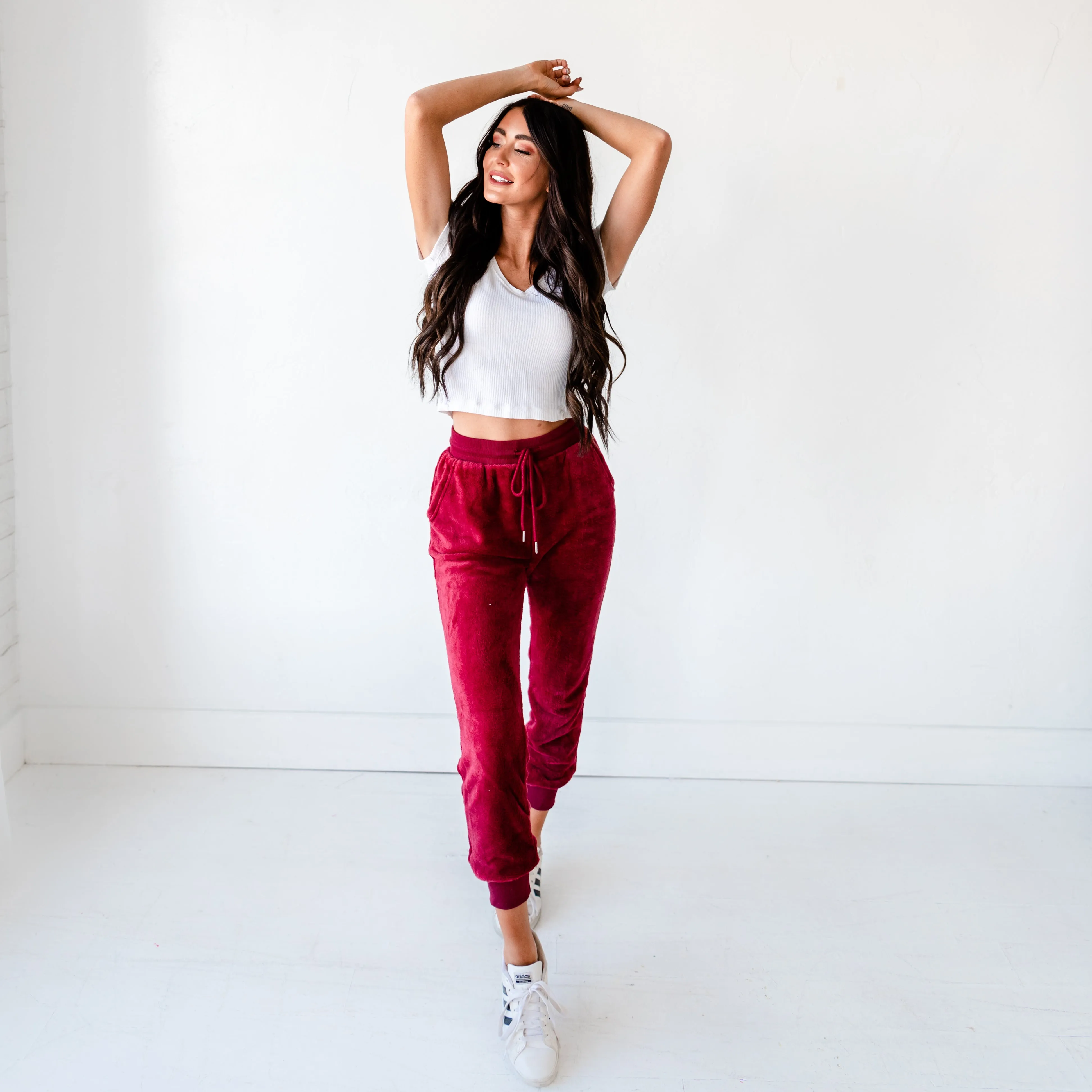 Velvet Faux Joggers - Burgundy