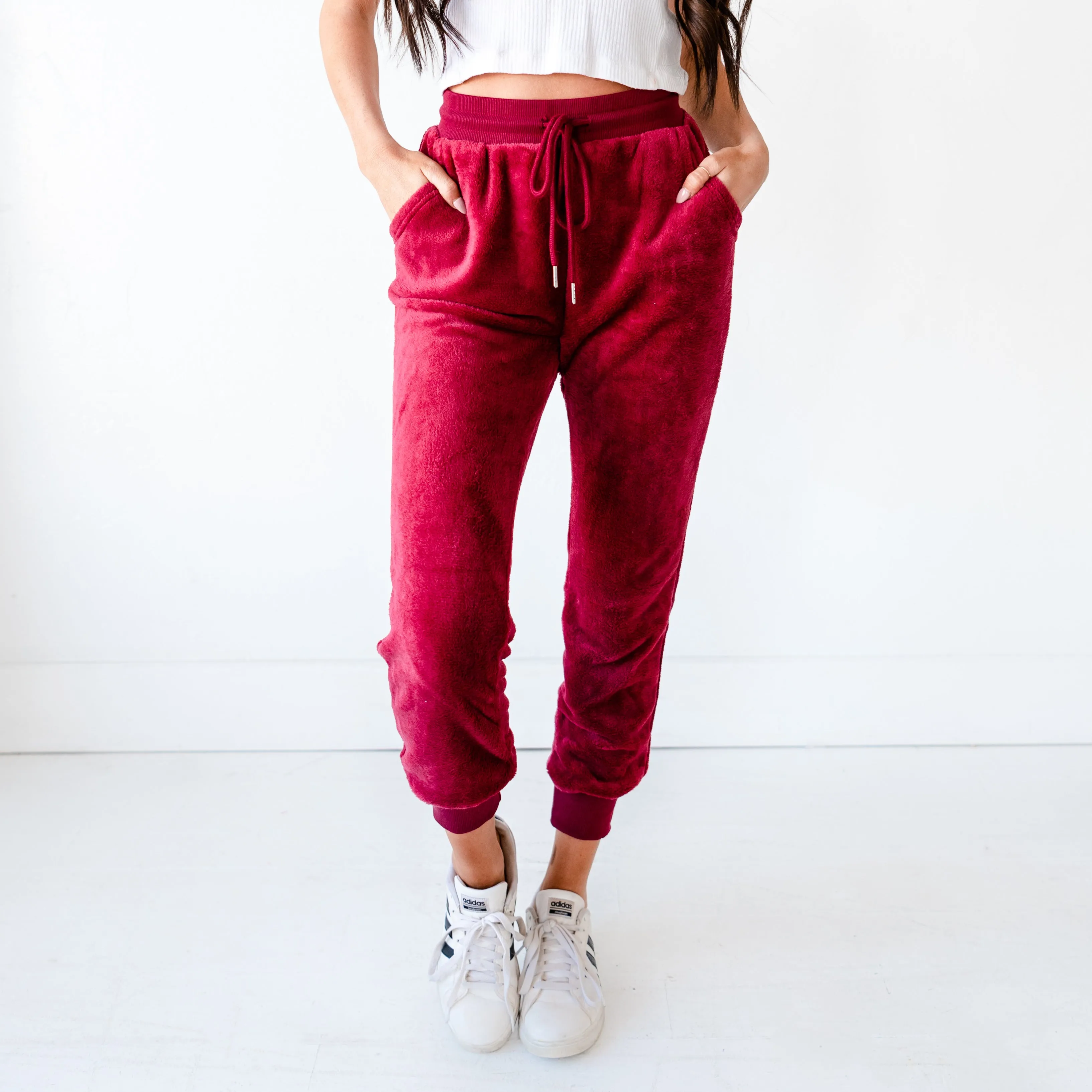 Velvet Faux Joggers - Burgundy