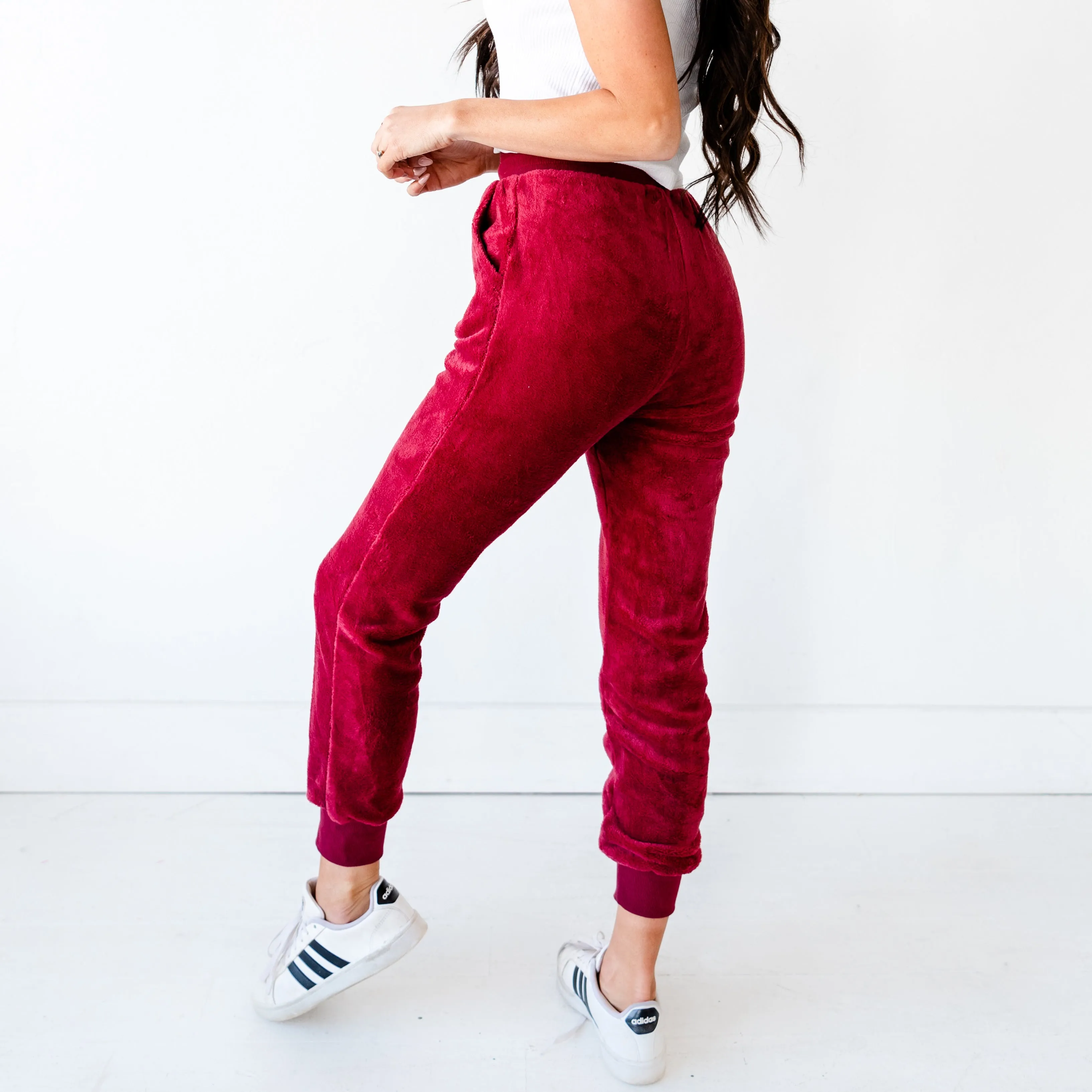 Velvet Faux Joggers - Burgundy