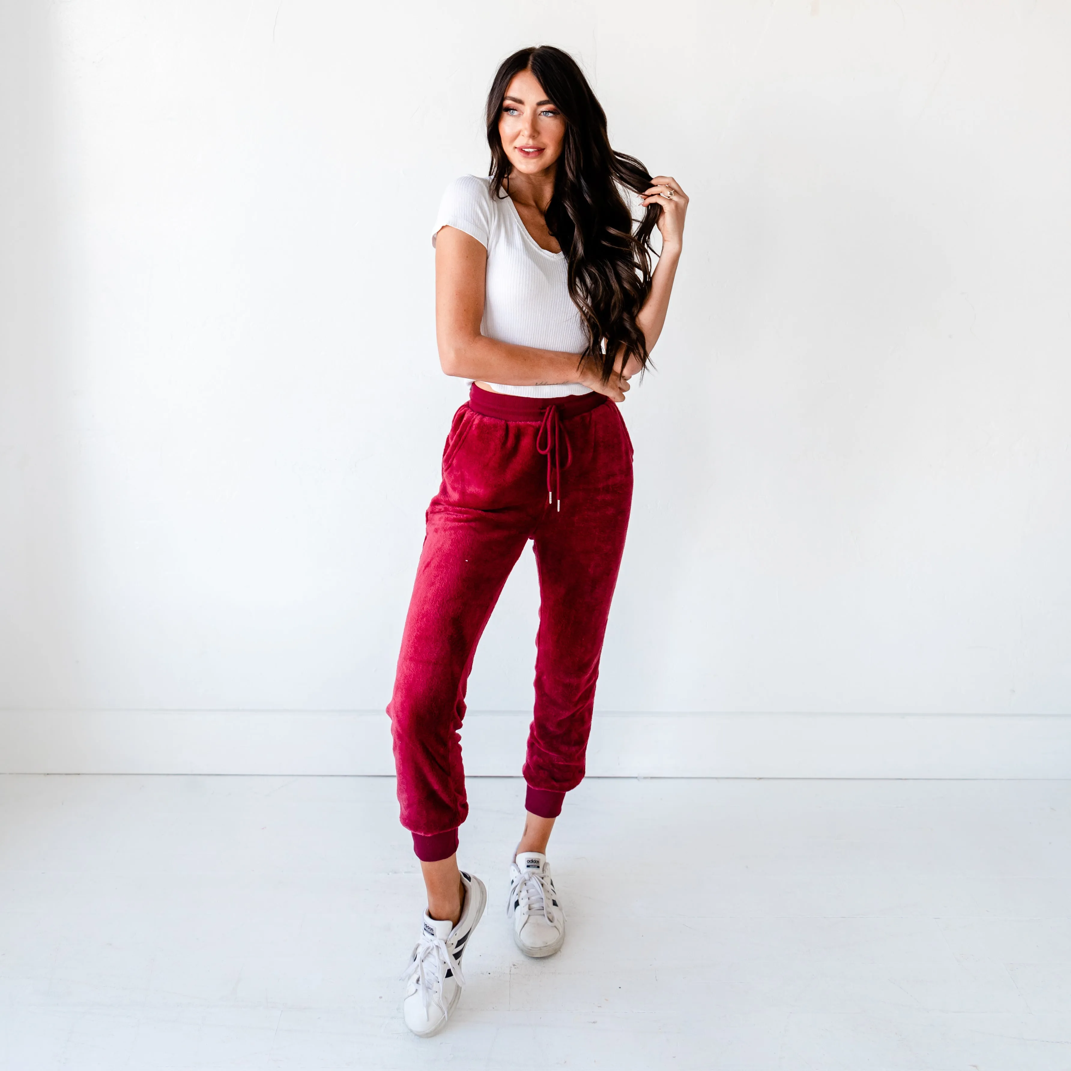 Velvet Faux Joggers - Burgundy