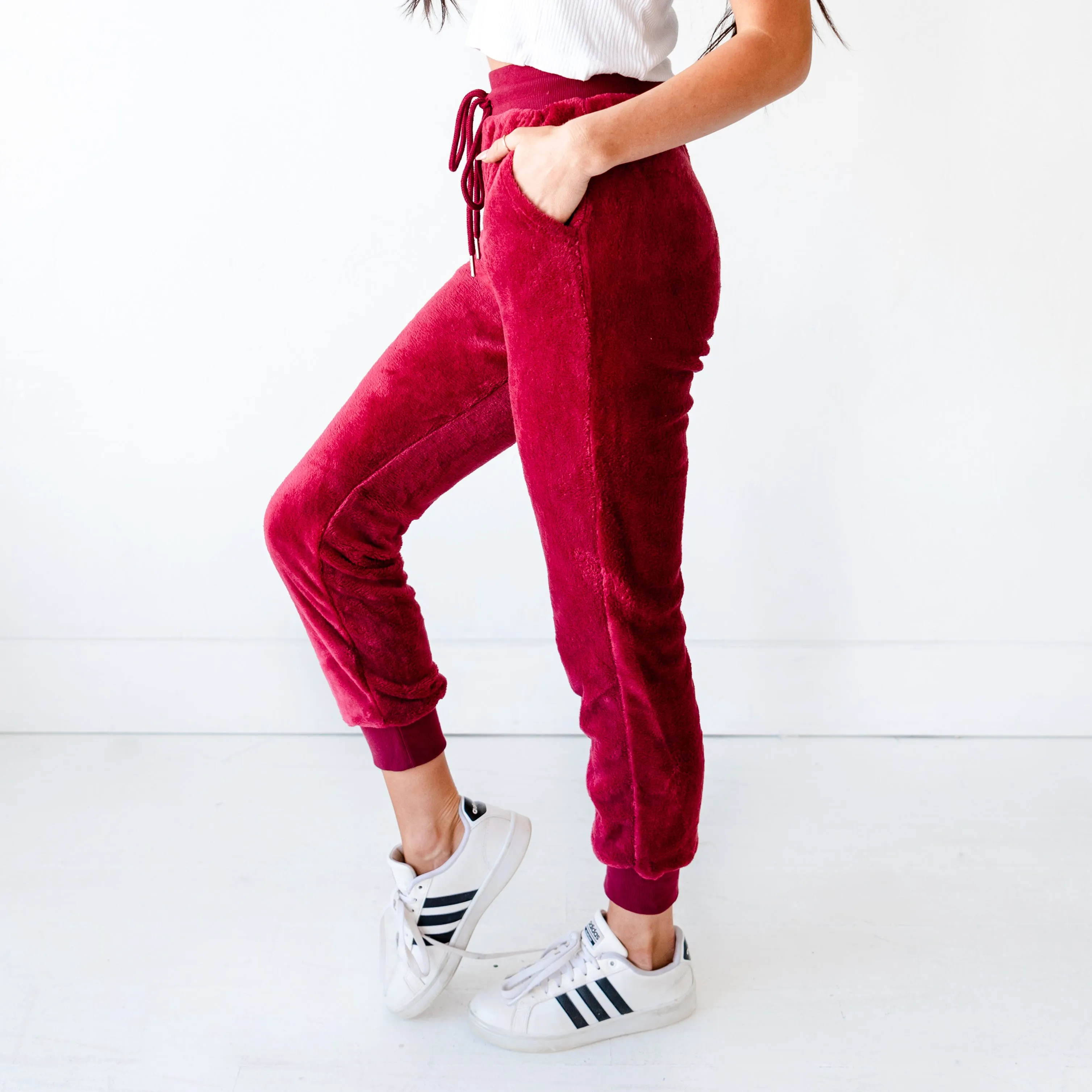 Velvet Faux Joggers - Burgundy