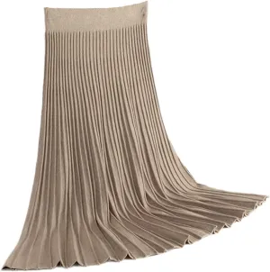 Vertical Striped Knitted Women Sweater Skirt Elastic Band Pleated Midi Skirts Chic High Waist A-Line Skirts