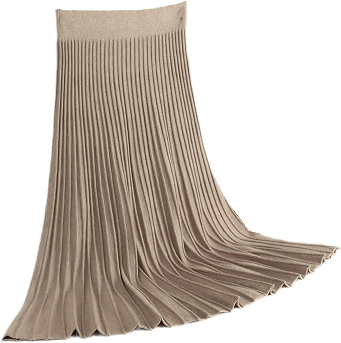 Vertical Striped Knitted Women Sweater Skirt Elastic Band Pleated Midi Skirts Chic High Waist A-Line Skirts