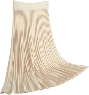 Vertical Striped Knitted Women Sweater Skirt Elastic Band Pleated Midi Skirts Chic High Waist A-Line Skirts