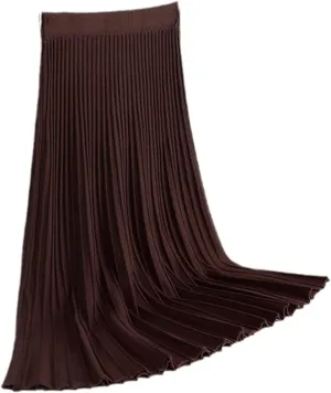 Vertical Striped Knitted Women Sweater Skirt Elastic Band Pleated Midi Skirts Chic High Waist A-Line Skirts