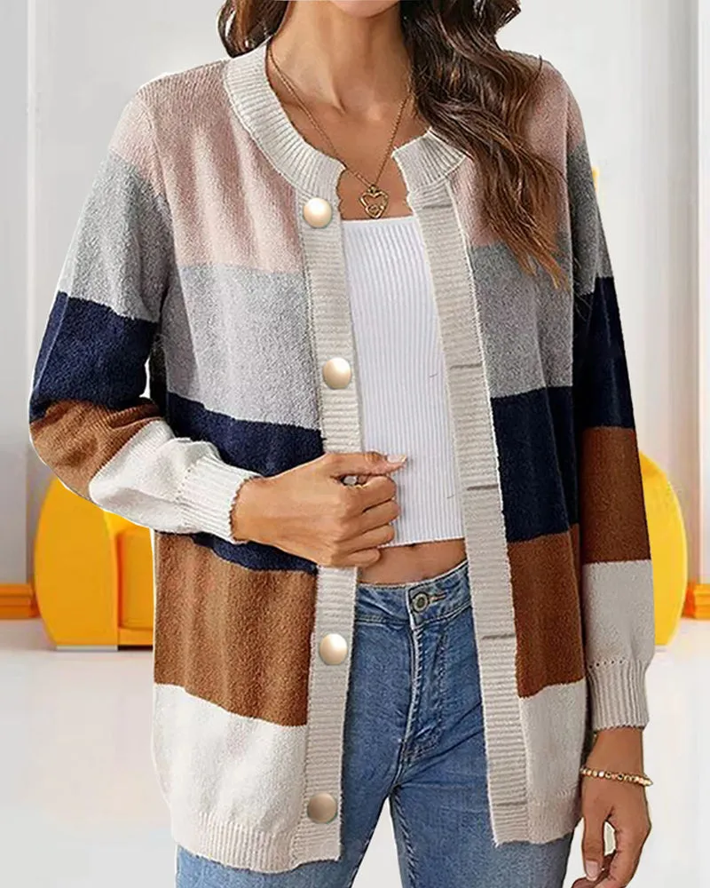 Wenkouban-Christmas Thanksgiving outfits_Colorblock for Cardigan Women