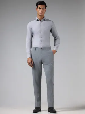 WES Formals Grey Striped Slim Tapered Trousers
