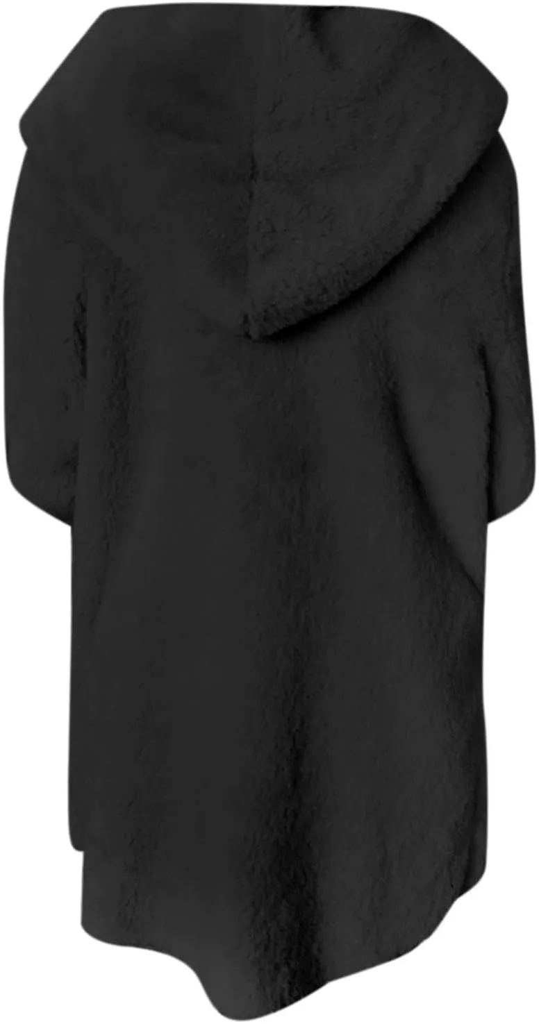 Winter Coats for Women 2024 Plus Size Long Sleeve Fuzzy Fleece Jacket Hooded Casual Warm Open Front Cardigans Outwear