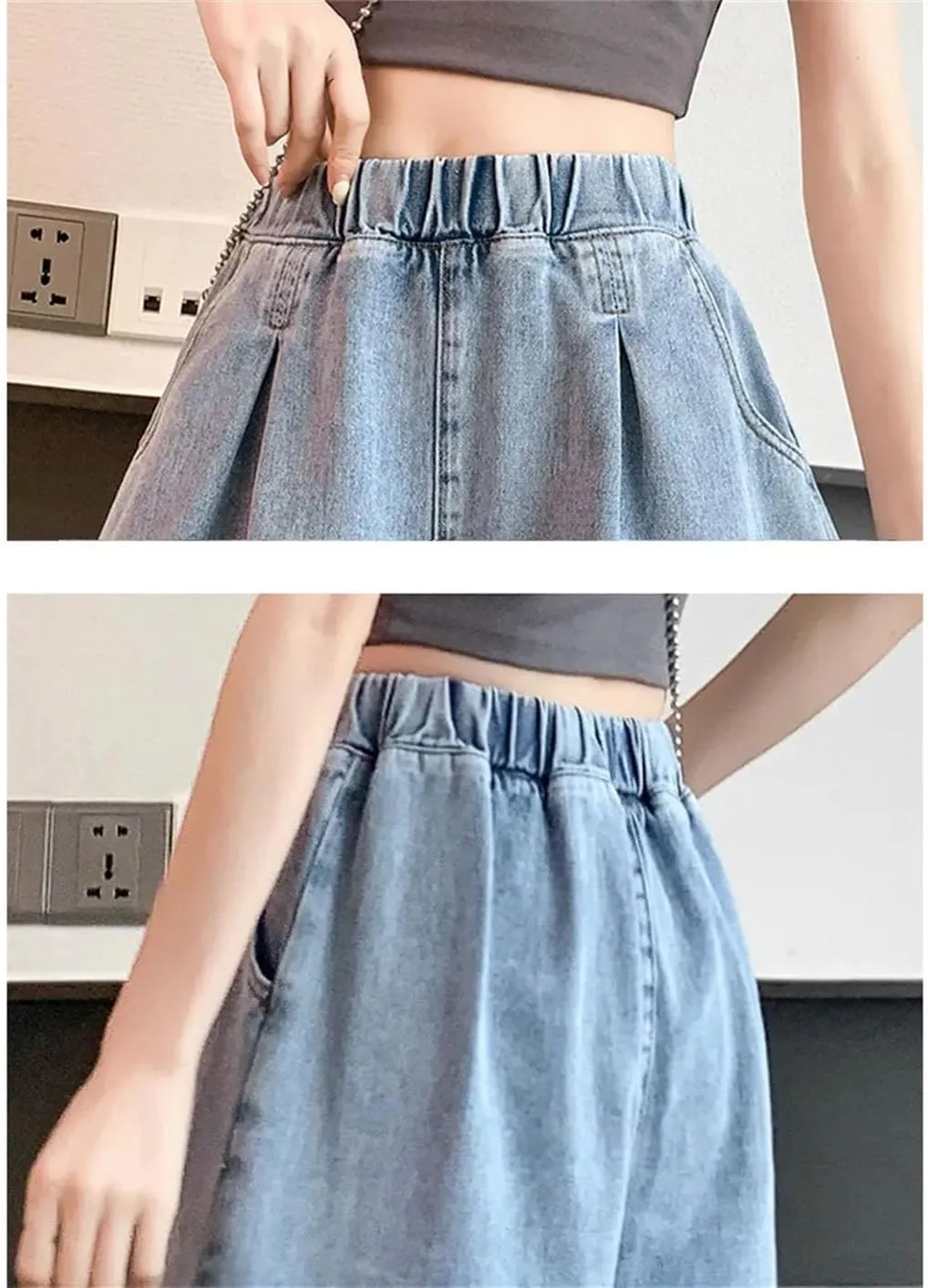 Women Denim Shorts Ruffles High Waist Short Pants Jeans Solid Color High Waisted Shorts