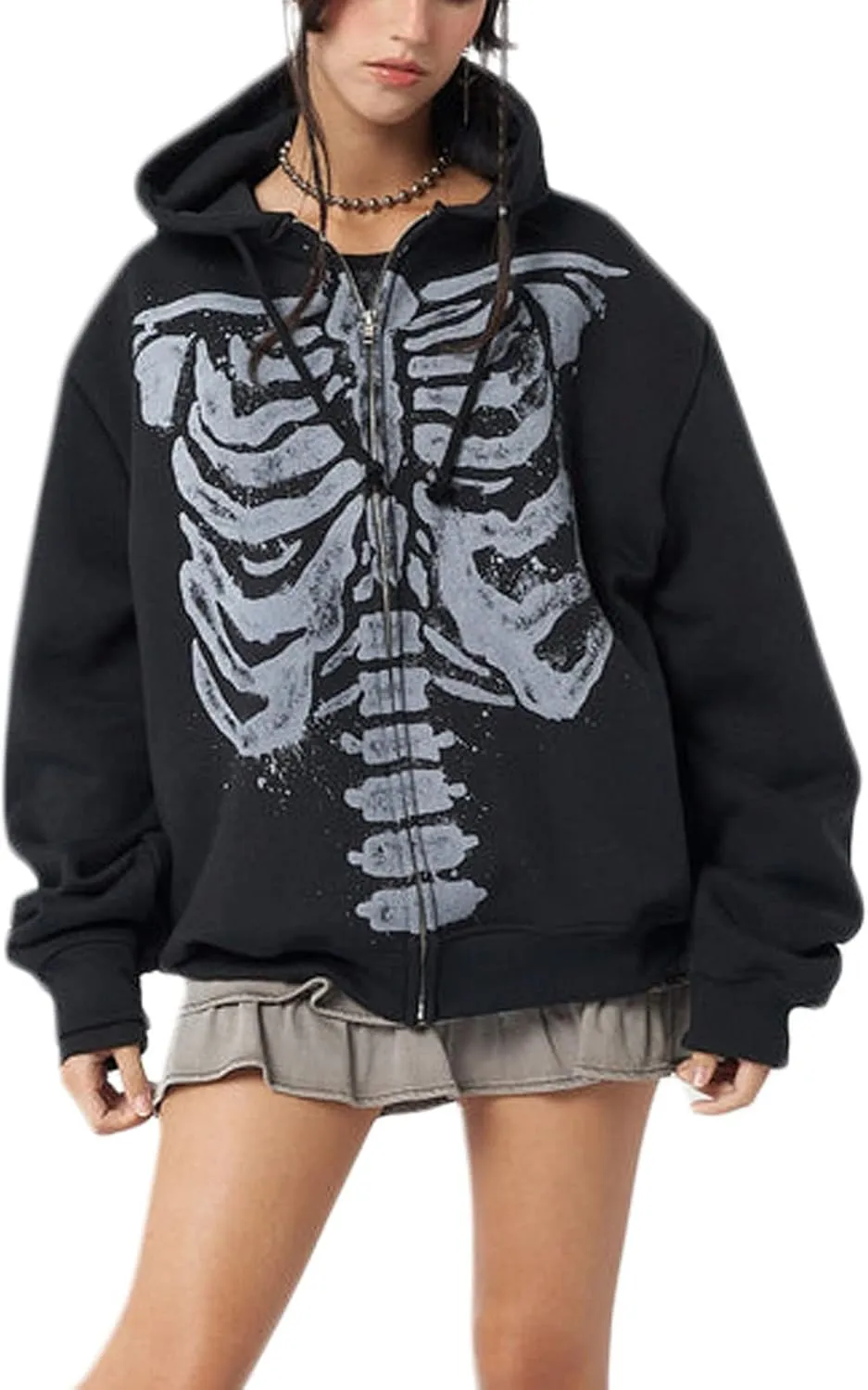 Women Girls Y2k Zip Up Hoodie Vintage Graphic Long Sleeve Oversized Jackets Harajuku Grunge Hooded Sweatshirt