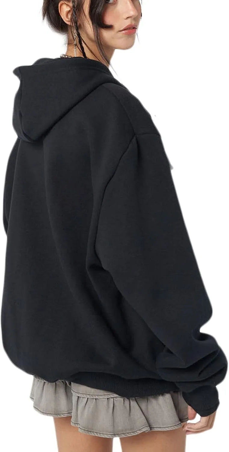 Women Girls Y2k Zip Up Hoodie Vintage Graphic Long Sleeve Oversized Jackets Harajuku Grunge Hooded Sweatshirt