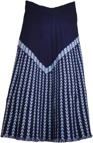 Women Midi Long Knitted Skirt Autumn Winter Thick Warm Geometric Print A Line High Waist Pleated Skirt