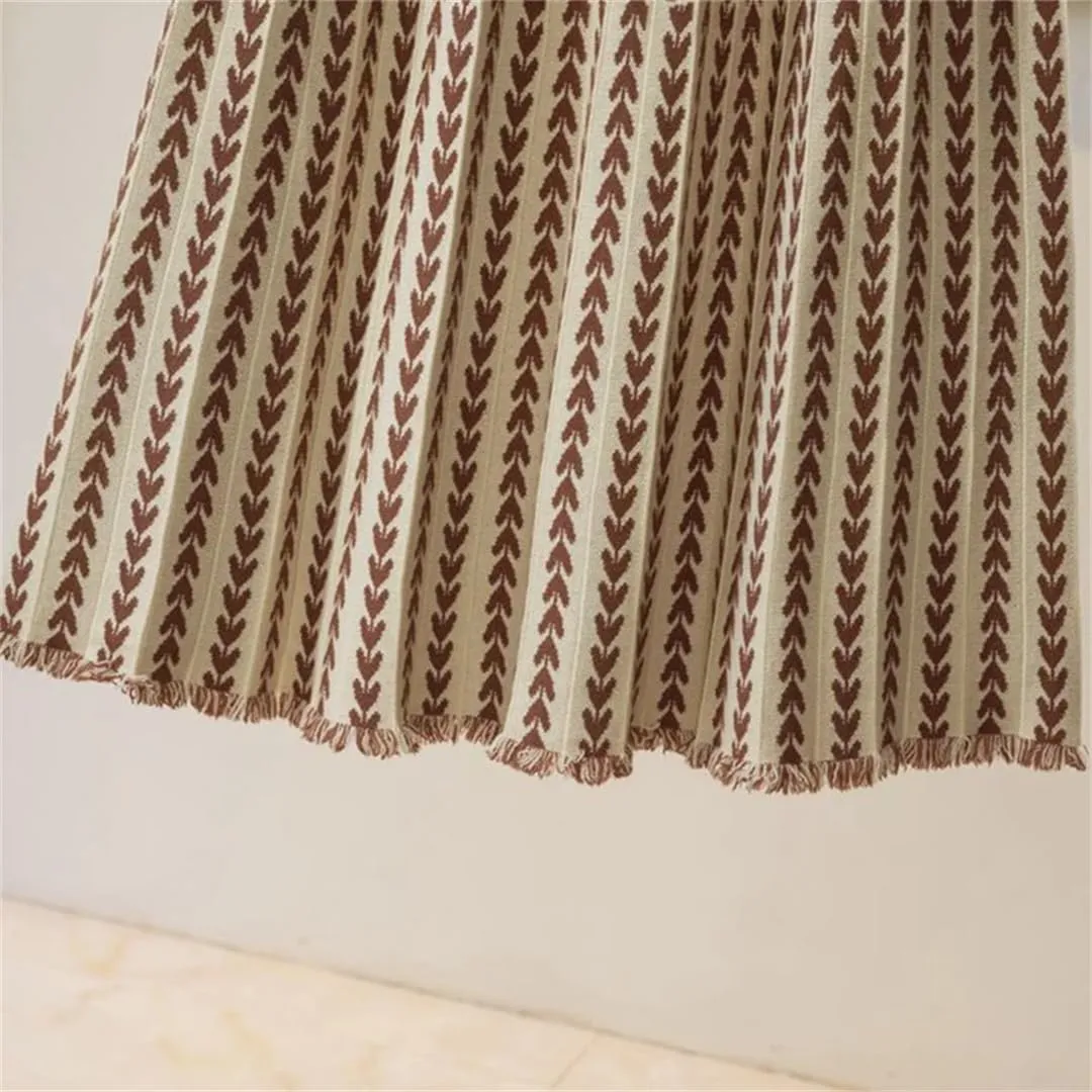 Women Midi Long Knitted Skirt Autumn Winter Thick Warm Geometric Print A Line High Waist Pleated Skirt
